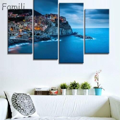 HD 4 Piece Beautiful Village In Italy Modern For Home Decor Paintings on Canvas Wall Art for Home Decorations Wall Decor Artwork