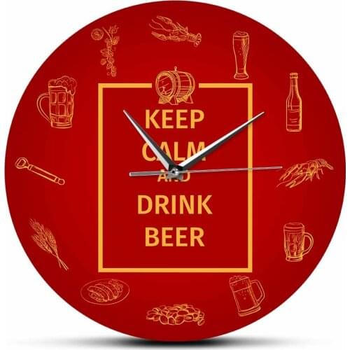 Keep Calm And Drink Beer Wine Wall Clock For Pubs Bars And Restaurants Silent Wall Watch Kitchen Art British Home Decor Clock