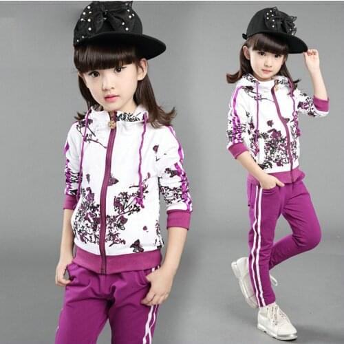 Clothing Set 4 Color Girls Clothes Jacket Floral Zipper Kids Hoodies Pants Kids Tracksuit Sport Suit 2021 Spring 2020 Autumn