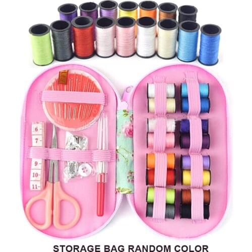 Sewing Kit Box Scissor Polyester Fabric Needle Threads Ruler DIY Portable Hand Quilting Stitching Embroidery Sewing Accessories