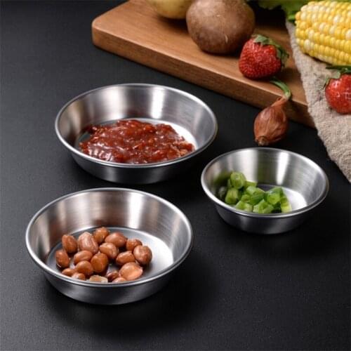 Silver Stainless Steel Seasoning Dish Round Hot Pot Dipping Bowls Ketchup Condiment Sauce Cups Container Kitchen Appetizer Tray