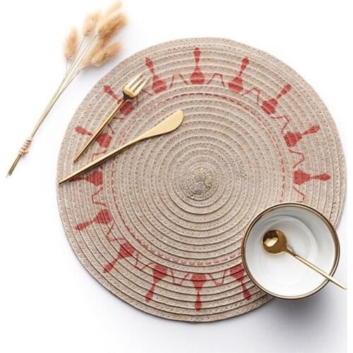 Round printed woven placemat Japanese-style hotel bed and breakfast insulation table mat non-slip anti-scald mat placemat