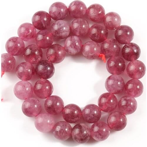 Strawberry Quartz Round Stone Beads Smooth Loose Spacer Beads For Jewelry DIY Making Bracelet Earrings Accessories 15'' 6 8 10mm