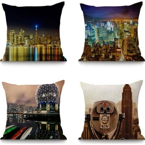 Modern city night view picture print seat linen cushion for sofa home decor hotel decoration decorative throw pillow 45x45 cm
