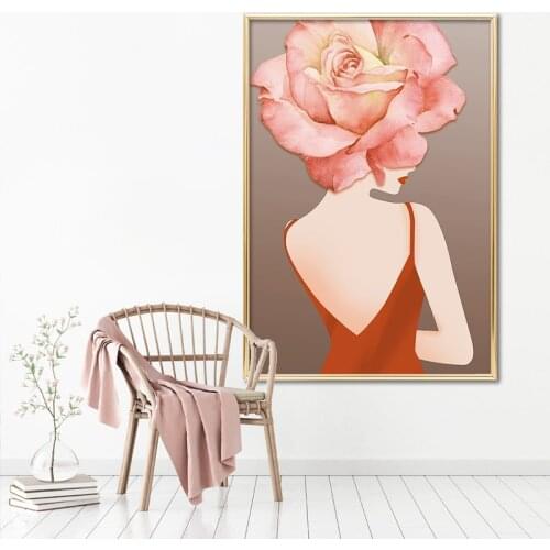 Fashion Flowers Woman Canvas Painting Modern Abstract Beauty Wall Art Poster Print Decorative Picture for Living Room Home Decor