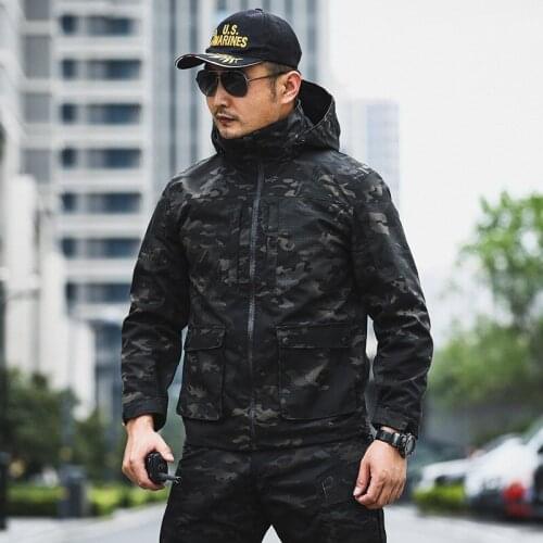 Mens Camouflage Tactical Windbreaker Military Jacket Spring Autumn Thin Outdoor Hiking Sports Loose Casual Hooded Coat Tops