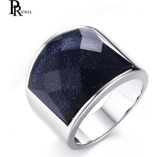 Mens Stainless Steel Blue Sand Stone Ring US Size 8 9 10 11 12