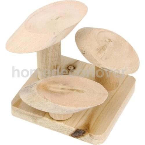 Natural Wooden Mushroom Stair Ladder Stand Play Platform Toy for Rat Hamster