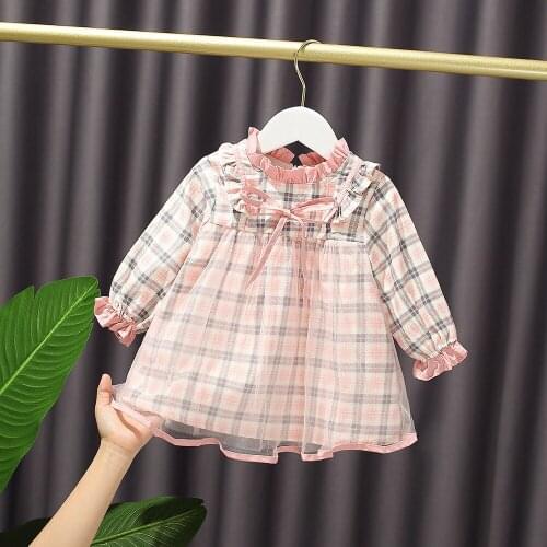 Spring Autumn New Children Sweet Dress Baby Girls Princess Dress Cute Lace Long Sleeves Dress Baby Girl cloths Kids
