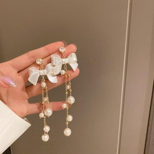 PERMIH New Womens Earrings Tassel Pearl Acrylic Earrings For Women Shiny Transparent Zircon Earrings Female Retro Drop Earrings