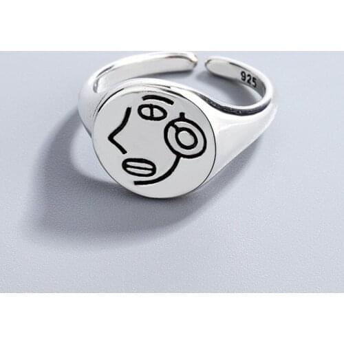 New Trendy Personality Punk Human Face Rings For Women Lady Resizable Size Rings Party Jewelry Charm Gifts 2021