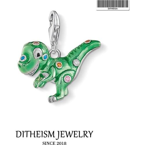 Green Dinosaur Charms Pendant,2019 Fashion Jewelry 925 Sterling Silver Cute Gift For Women Men Fit Bracelet Necklace Bag