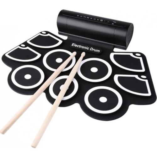 Portable Roll Up Electronic Drum Set 9 Silicon Pads Built-in Stereo Speakers with Drumsticks Foot Pedals Support USB MIDI