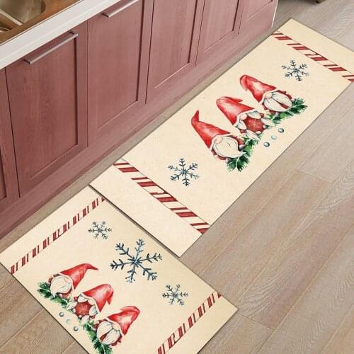 Christmas Gnome Snowflake Retro Kitchen Mat Entrance Doormat Christmas Home Decoration Living Room Carpet Bathroom Anti-slip Rug