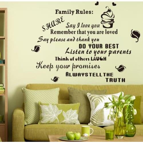 Family Rules Black Letters Wall Decals For Home Decoration, Vinyl Quotes Wall Sticker For Room Decor