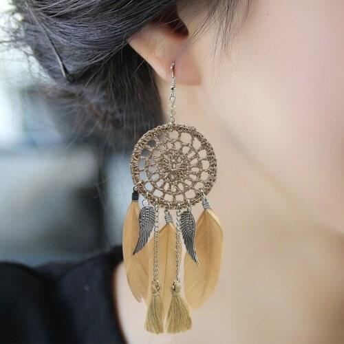 JIOFREE Dream Catcher Clip on Earrings Without Piercing Feather Long Tassel Statement Charm Earring Women Bohemian Jewelry