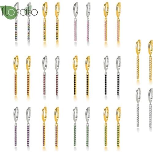 Rainbow Crystal 925 Sterling Silver Hoop Earrings for Women Prevent Allergy Earrings for Girls Geometry Strip Jewelry Gifts