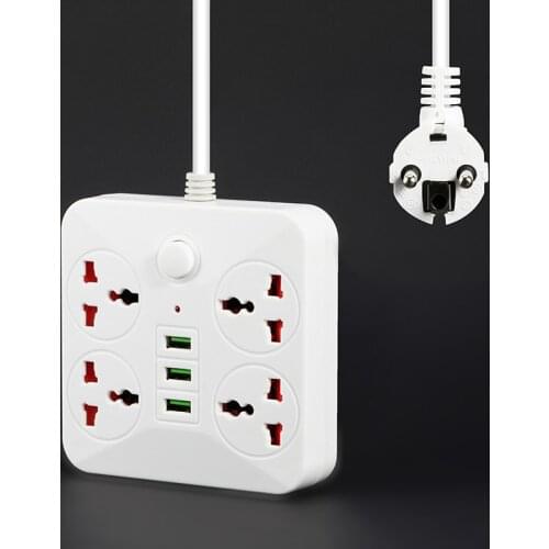 RUS Plug 3 USB Power Strip EU Socket 2 Round Pin EU Plug Adapter Socket 2M Extension Cable Desktop Universal Outputs Adapter
