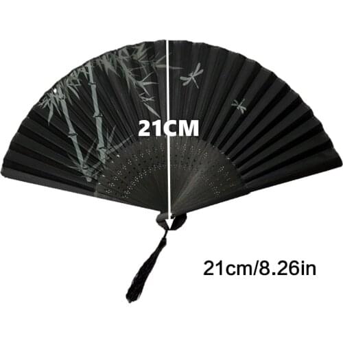 Silk Folding Fan Chinese Japanese Style Bamboo Wooden Shank Classical Dance Fan Ornaments Art Craft Gift Wedding Hand Fan