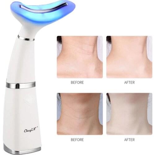 LED Photon Heating Therapy Neck Face Lifting Massager Electric Sonic Vibration Skin Facial Lifting Tighten Anti-Wrinkle Beauty
