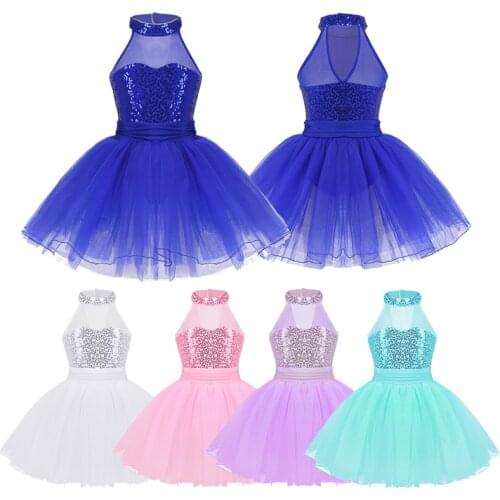 Kids Lyrical Dance Costumes Dancewear Girls' Glittery Sequins Splice Ballerina Ballet Dance Dress Gymnastics Leotard Tutu Dress