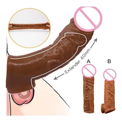 Penis Enlarge Sleeve Dick Sheath Reusable Condoms Delay Ejaculation Scrotum Ring Dildo Extender Enhancer Male Sex Product Shop