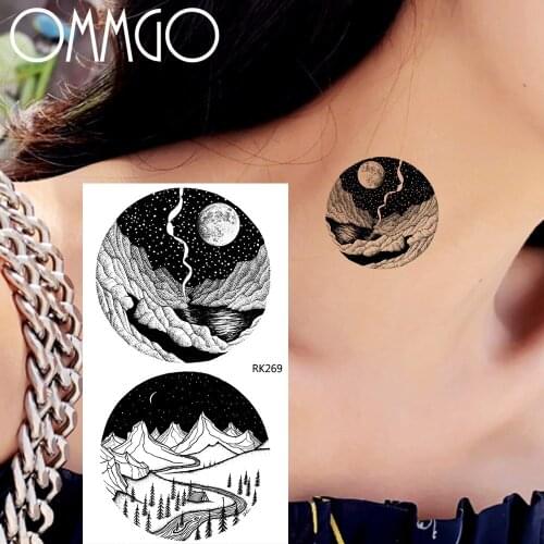 Forest Mountain Peak Night Sky Temporary Tattoos For Men Women Body Child 3Dtatoo Paper Paste Waterproof DIY Fake Tattoo Sticker