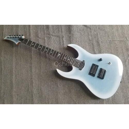 Top quality QShelly custom sky blue ash body guitar string through MOP wolf inlay electric guitars musical instruments shop