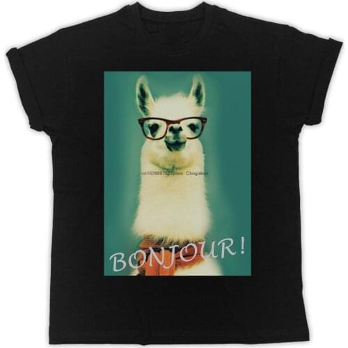 FUNNY COOL LLAMA BONJOUR LAMA GEEK UNISEX IDEAL GIFT PRESENT BLACK T SHIRT