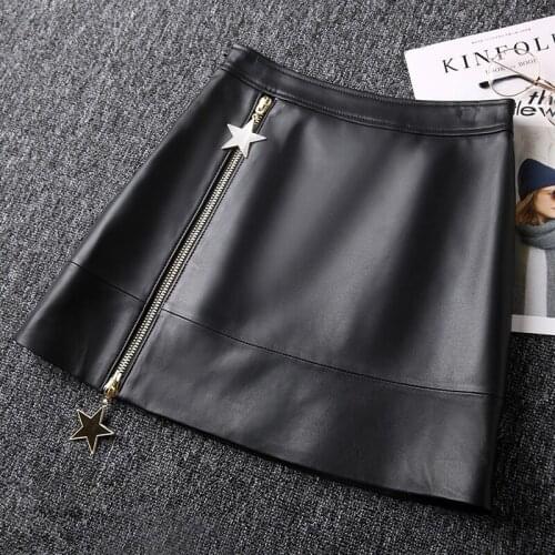 High Waist Real Genuine Leather Skirt Women Sexy Mini Short Bodycon Pencil Ladies Skirts 2020 New Runway Front Zipper Miniskirt