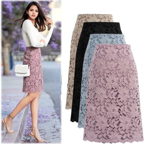 Female Lace Skirt Gauze Black Purple Beige Light Blue Lace Flower Skirts Women Skirt