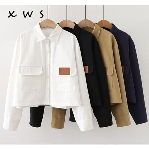 Women Casual Letter Blouses and Shirts Turn Down Collar Irregular Korean Fashion Blouses BF Loose blusa feminina Out tops