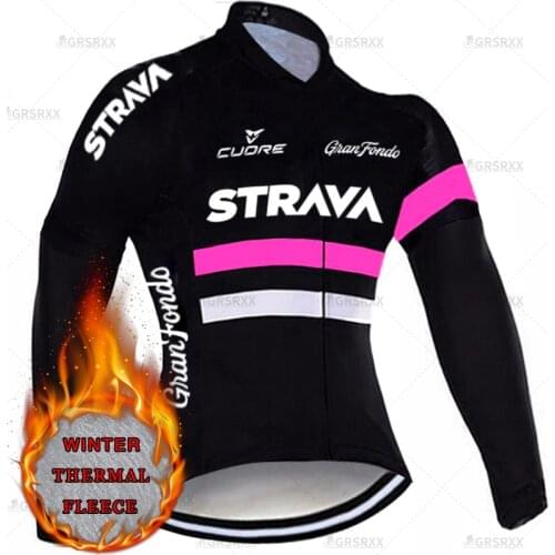 STRAVA Women Winter Bicycle Shirts Mountain Bike Long Sleeves Team Race Clothing Pro Anti-Pilling Fleece Thermal Cycling Jersey