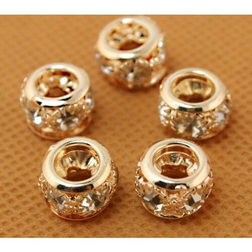 10pcs/lot 7x10mm Rose Gold Color with Crystal Rhinestone Spacer Beads fit European Charm Bracelet CN-BJA033-16