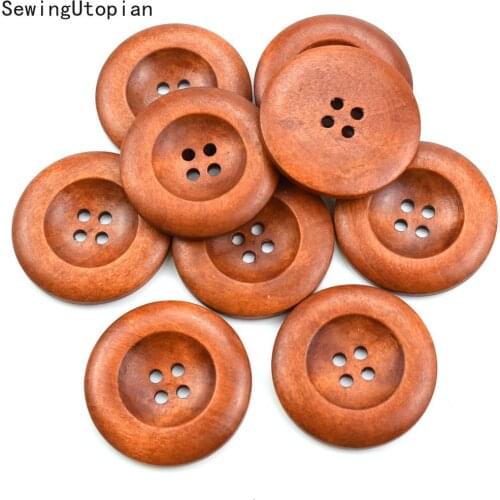 20PCS Natural Color Wooden Buttons 25mm Wood Grain Button Sewing DIY Crafts Scrapbooking for Clothes Decor