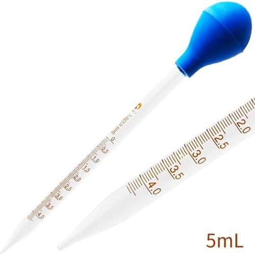 20 Pieces/lot Lab Glass 5mL Pipette Glass Dropper With Rubber Cap Graduated Pipettes Laboratory Measuring Equipment