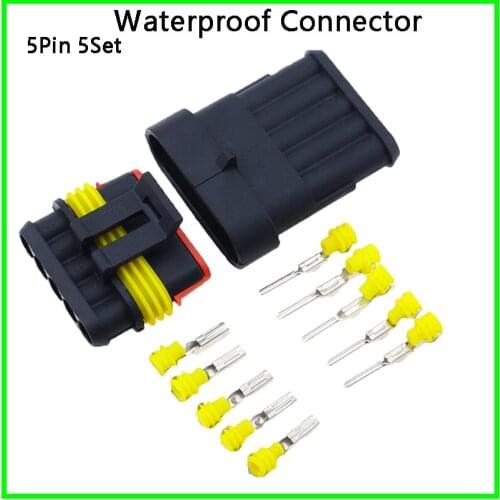5 Set 5 Pin Female Male Way AMP Super Seal Waterproof Electrical Wire Connector Plug For Car