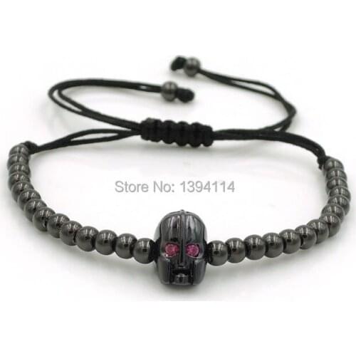 8*12*10mm Micro Pave CZ Roman Warrior man SuperHero beads & 4mm Round Beads Braided Macrame Bracelet Jewelry