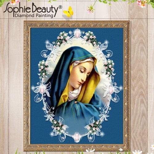 Diamond Painting Cross Stitch Resin Beaded Diamond Embroidery Blue Virgin Mary Sophie Beauty Handcraft Mosaic Arts Wall Sticker