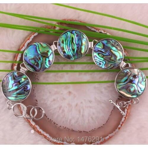 Natural Abalone Shell Coin Beads Bracelet Bangle GEMS