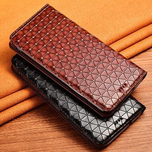 Rhombus Texture Genuine Leather Case for Vivo V20 V21 S9 Y52S Y51 Y31 x60 Pro Plus IQOO 7 U3X Neo5 z3 Flip Cover Protective Case
