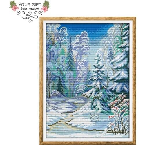 Joy Sunday F956 14CT 11CT Counted and Stamped Home Decor Winter Forest Needlework Needlepoint Embroidery DIY Cross Stitch kits
