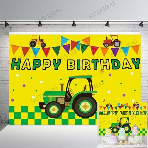 Photography Backdrop Cartoon Tractor Flag Birthday Party Baby Customized Poster Photographic Background Photocall Photo Studio