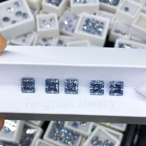 5.5x5.5mm 1ct Princess Loose Moissanite Stone Dark Blue Wholesale Synthetic GRA Moissanites Diamond Gemstone for Ring