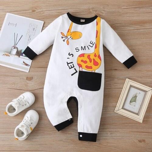 Cotton Baby Girl Romper Patchwork Cute Cartoon Animal Giraffe Long Sleeve Baby Boy Romper Spring Fall Baby Clothes Pajamas 0-18M