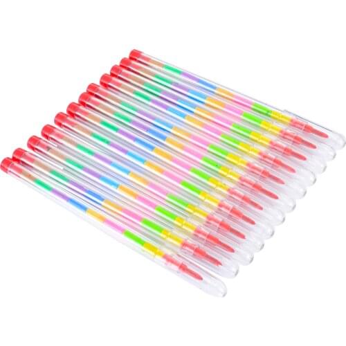 12pcs Oil Pastel Crayons Pen Kids Swap Point Crayons Stacker Pencils DIY Party Loot Bag Fillers Drawing Pen