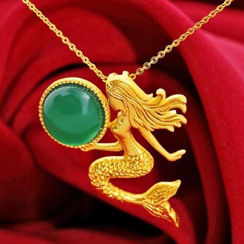 Chinese Natural Green Chalcedony Hand-carved Mermaid Pendant Fashion Boutique Jewelry Men and Women Necklace Popular Gifts