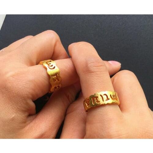 Chinese Sanskrit blessing letters classic retro gold ring plated couple rings men and women fashion jewelry