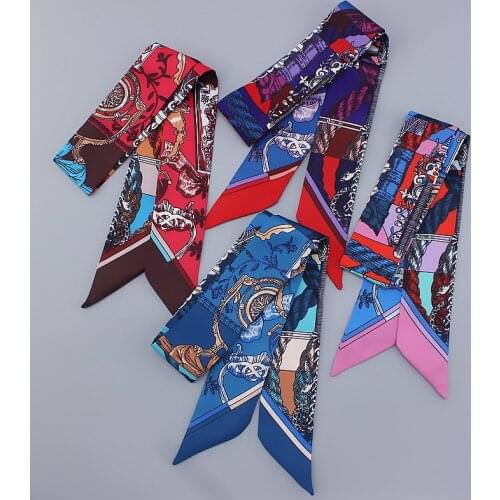 Classic rein chain print silk scarf top womens scarves and shawls fashion long tie bag handle ribbon lady turban headband MQ14