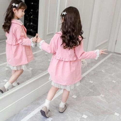 Girls Jacket Pure Color Spring Autumn 2021 New Korean Sweet Childrens Jacket Big Girl Princess Windbreaker